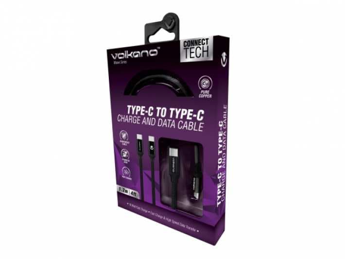 Volkano Weave series Type-C to Type-C cable, 1.2m 60W - Black