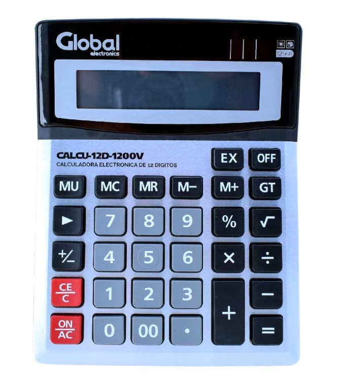 Calculadora de 12 Digitos Global Metalica Con Botones Grandes